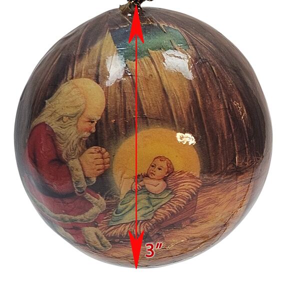 VTG Kneeling Santa Baby Jesus Christmas Ornament '91 Roman Inc Papier Mache Ball - Picture 8 of 8